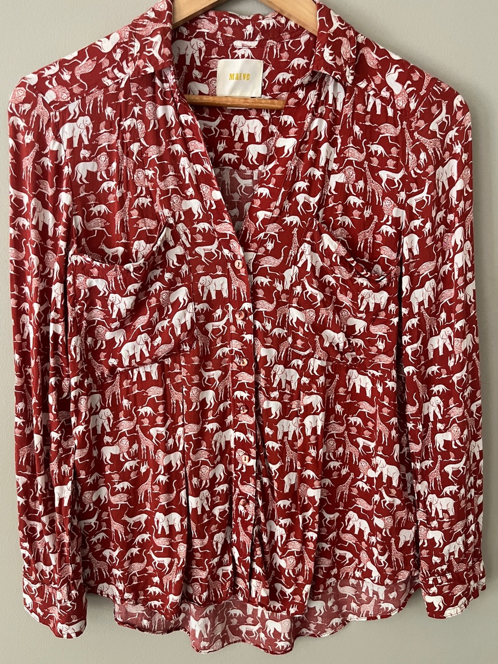 Maeve Red Animal-Print Button-Front Shirt